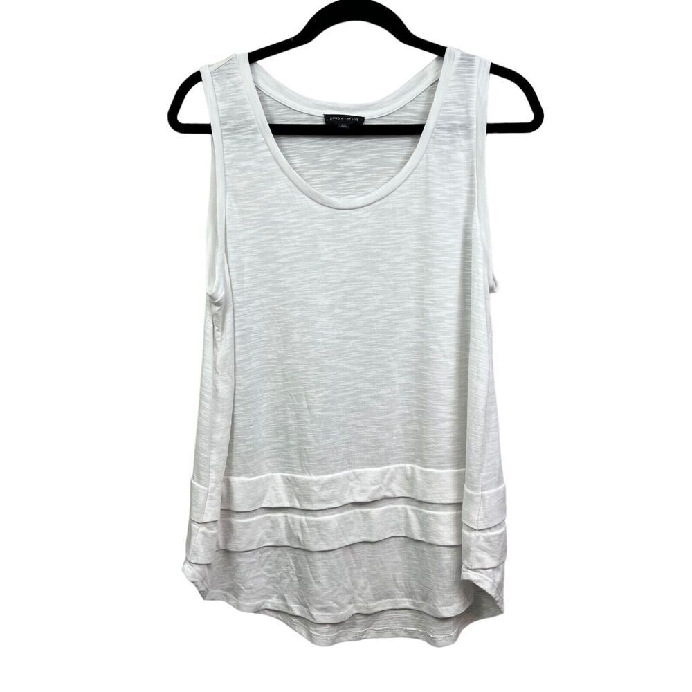Lord & Taylor Womans Tank Top Stretch Semi Sheer Tiered Hem White Size L*